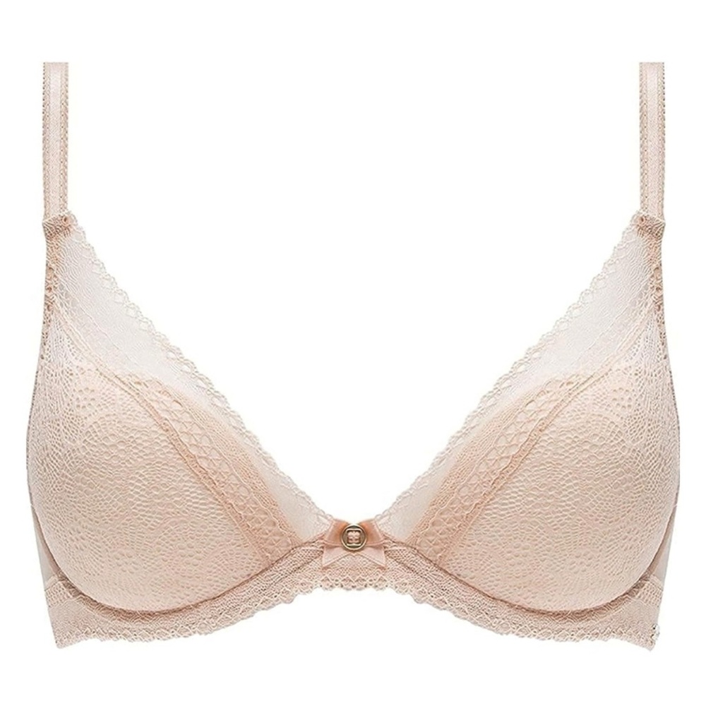 NWOT Chantelle 30 DDD festive lace plunge underwire bra nude blush - Picture 2 of 6